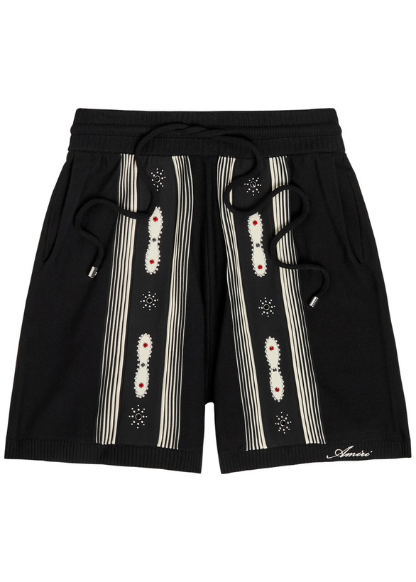 Photo: Amiri Striped Embellished Wool-blend Shorts Black
