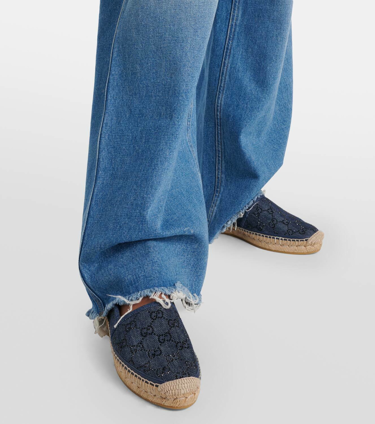 フラットシューズ Crystal-embellished Denim Espadrille Slides Gucci GG crystal-embellished denim espadrilles Gucci