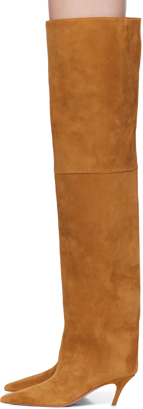 Amina Muaddi Tan Fiona Thigh High Boots Amina Muaddi