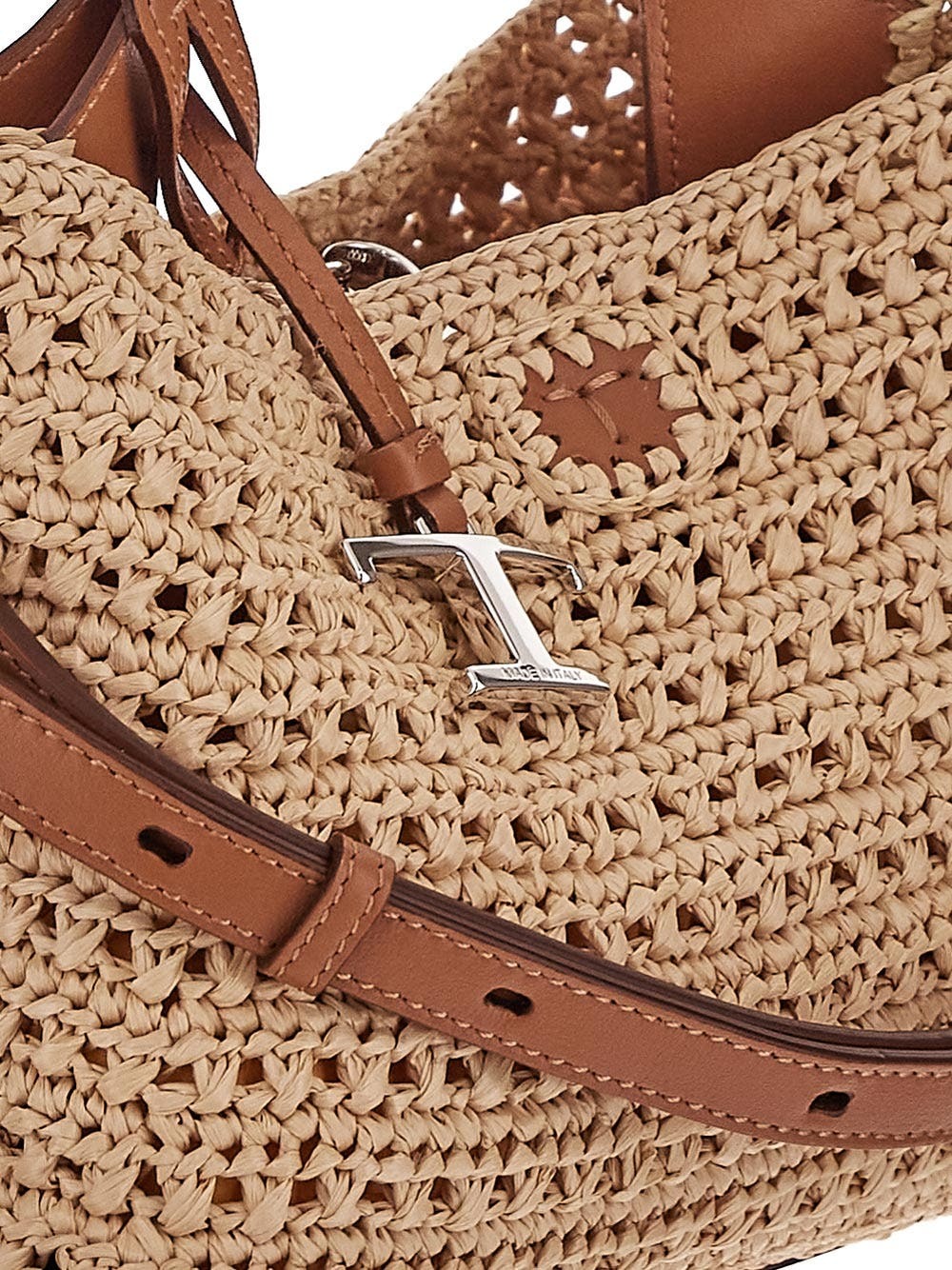 TOD'S 正規品/送料関税込み Rafia Bag Woman ORANGE Shopping Bag in Raffia and Leather Mini