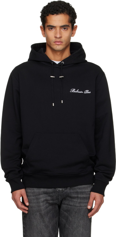 Photo: Balmain Black 'Balmain' Signature Hoodie