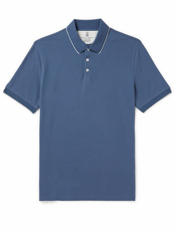 Photo: Brunello Cucinelli - Cotton-Piqué Polo Shirt - Blue