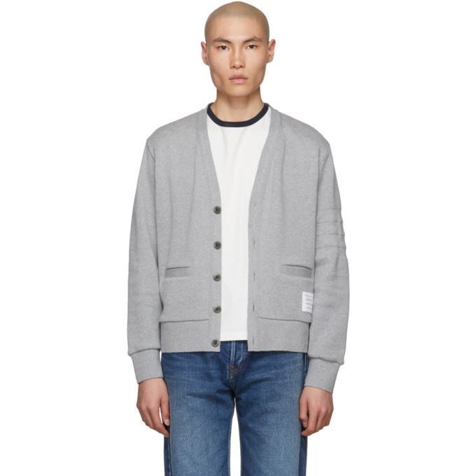 Photo: Thom Browne Grey Pique 4-Bar Cardigan