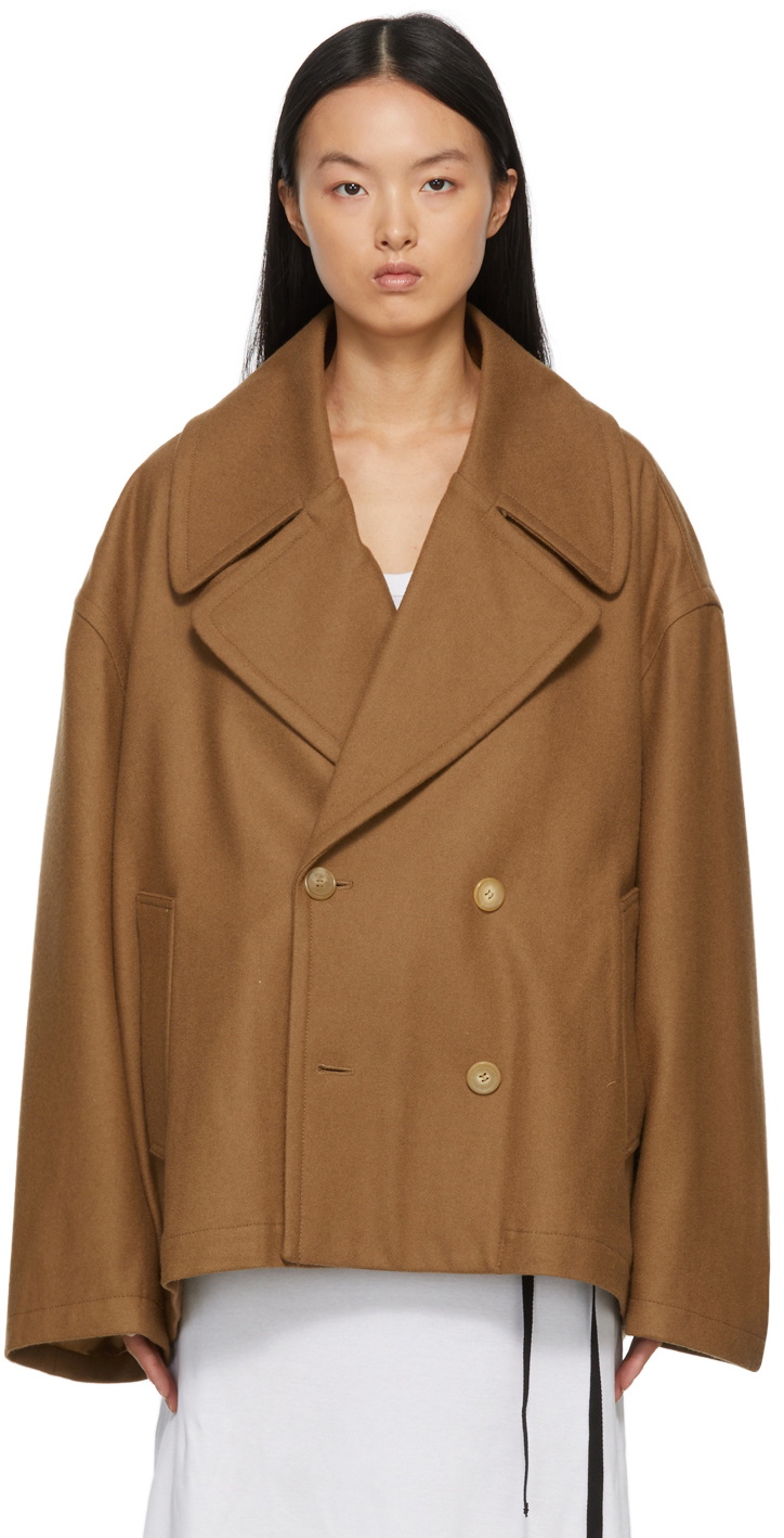 Hed Mayner Tan Wool Cropped Peacoat Hed Mayner