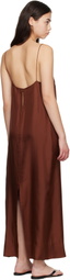 St. Agni Brown 90s Silk Twill Slip Midi Dress