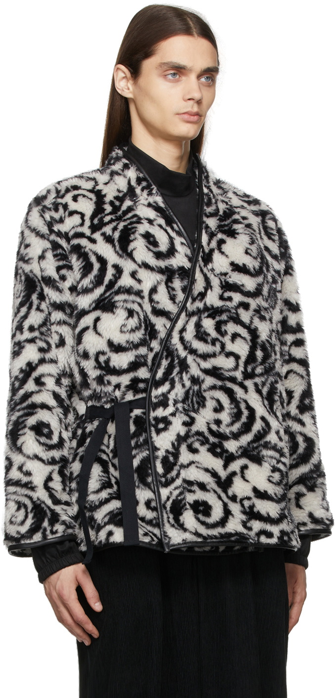 Sasquatchfabrix. Black & White Jacquard Boa Hanten Cardigan