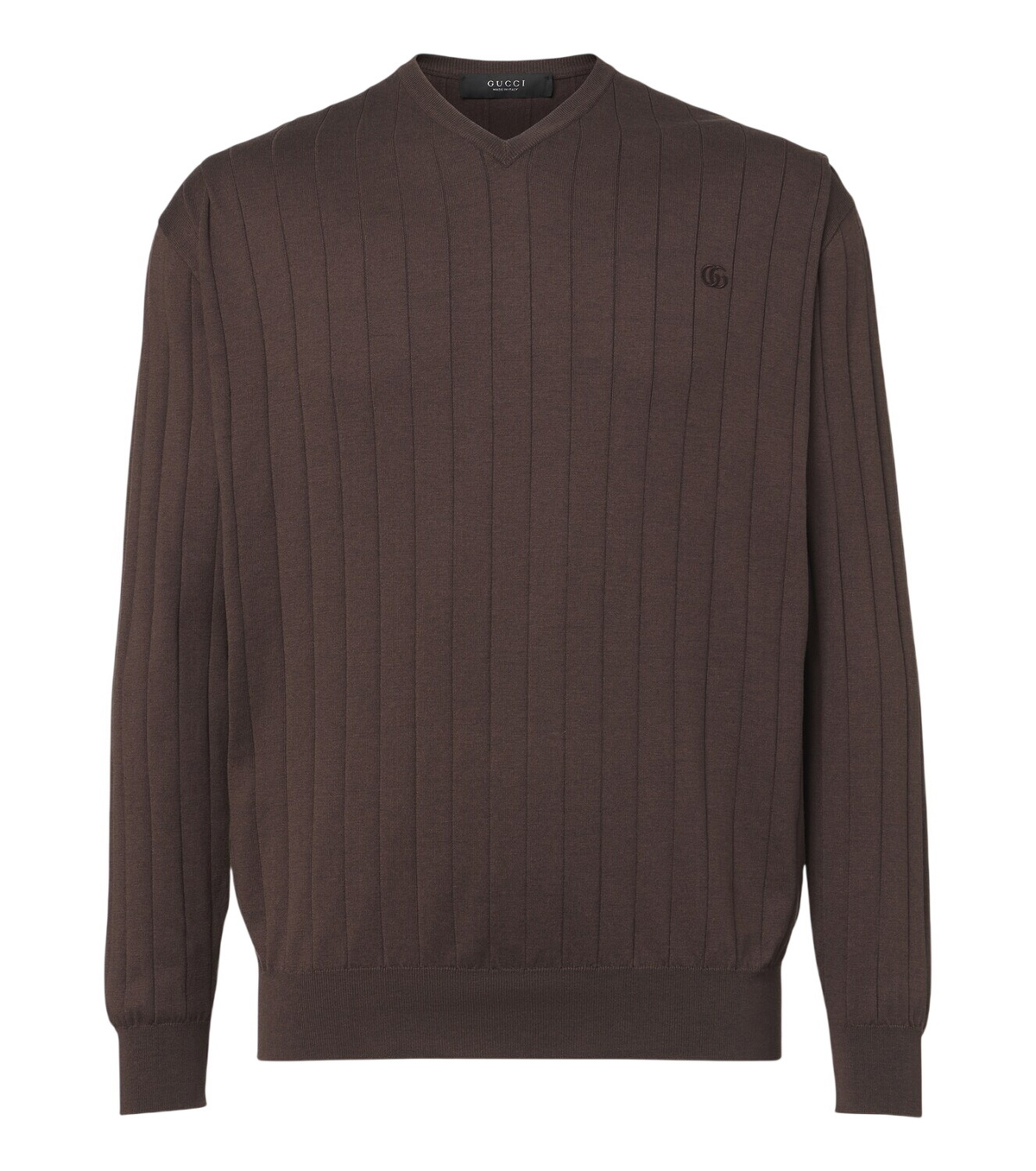 GUCCI - Cotton Knit V Neck Sweater W/ Web Gucci