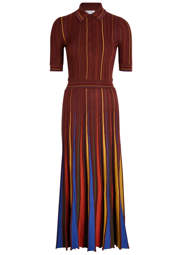 Photo: Gabriela Hearst Calypso Striped Wool Midi Shirt Dress Brown Other