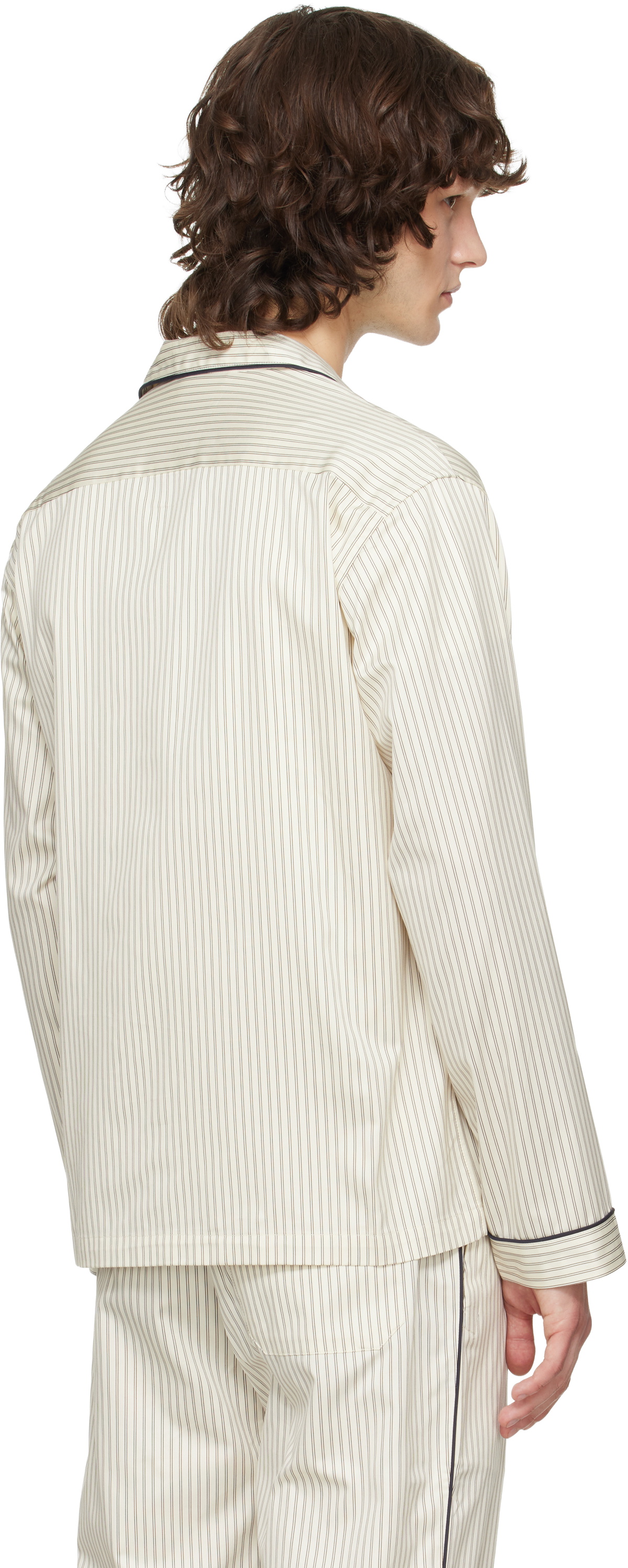 Tekla Beige Sateen Long-Sleeved Pyjama Shirt