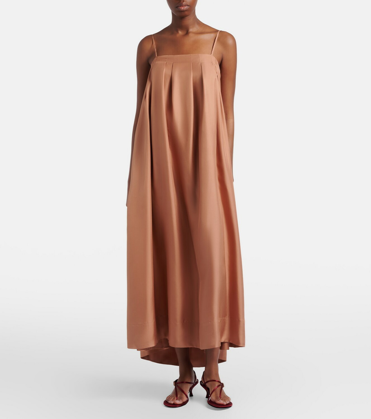 Asceno Heather pleated silk twill maxi dress