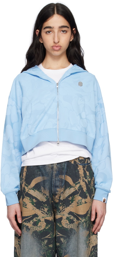 Photo: BAPE Blue Solid Camo Jacquard One Point Cropped Zip Hoodie
