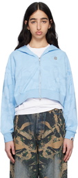 BAPE Blue Solid Camo Jacquard One Point Cropped Zip Hoodie