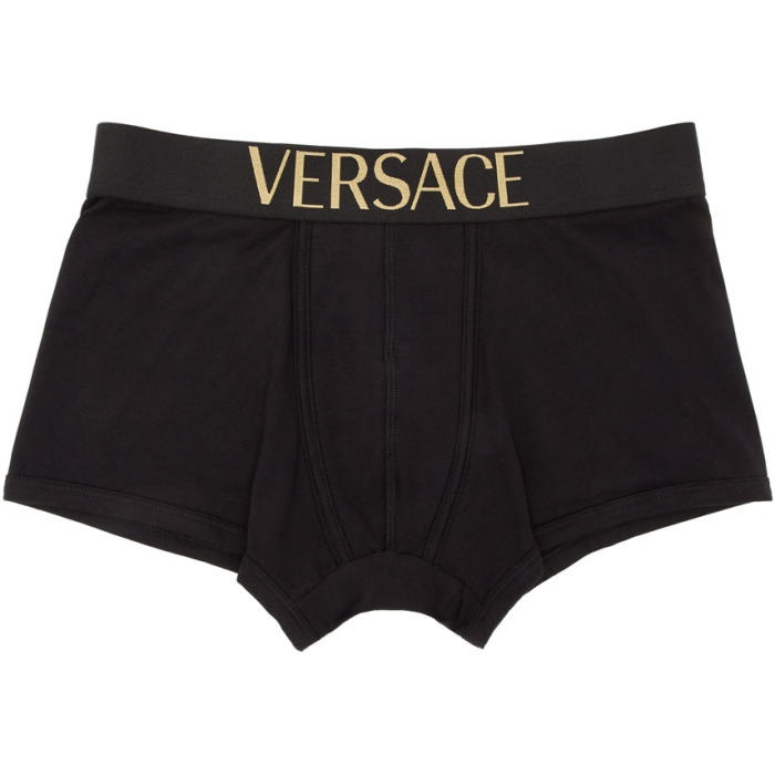 Photo: Versace Underwear Black Low-Rise Logo Boxer Briefs