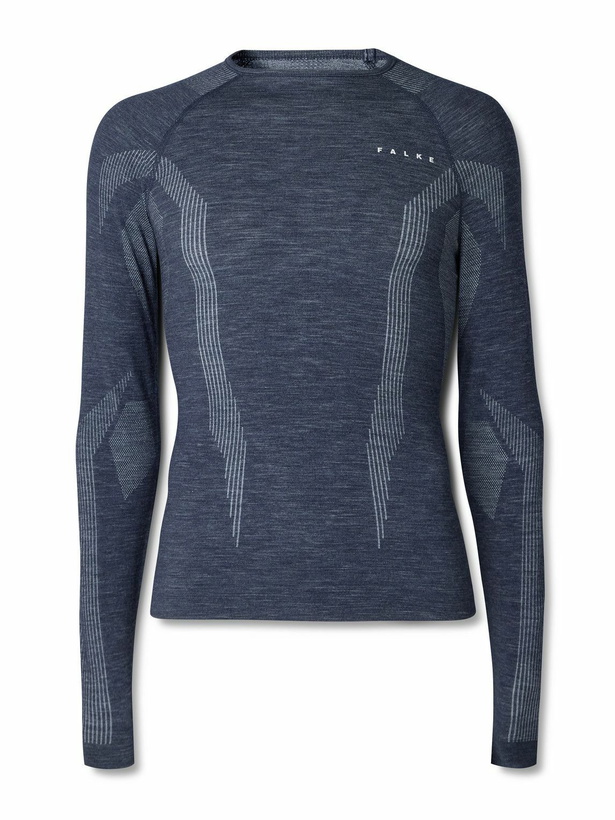 Photo: Falke - Printed Virgin Wool-Blend Ski Base Layer - Blue