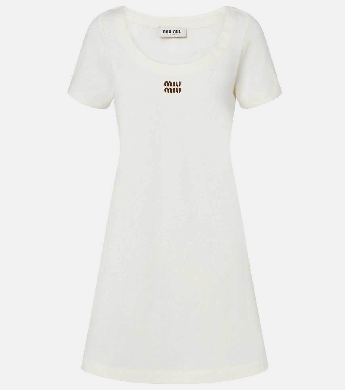 Miu Miu Leather-trimmed cotton jersey minidress