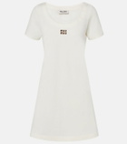 Miu Miu Leather-trimmed cotton jersey minidress