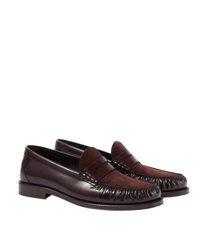 Photo: Brunello Cucinelli Suede-paneled leather penny loafers