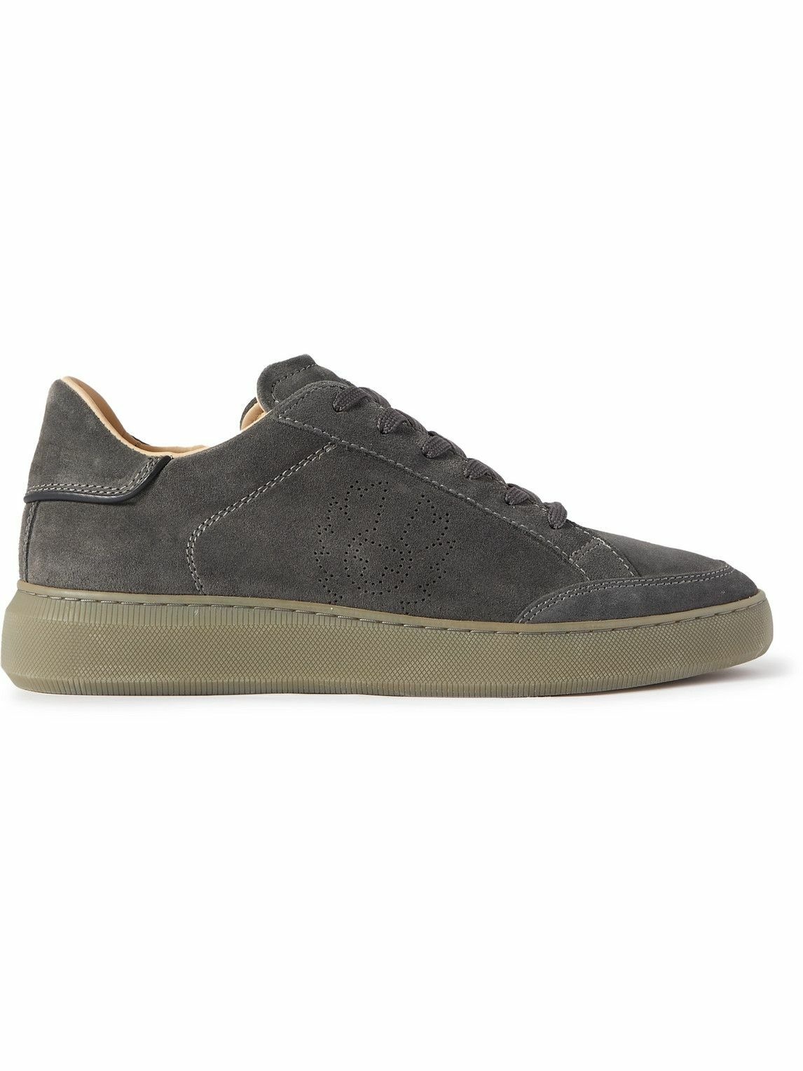 Photo: Belstaff - Track Logo-Perforated Suede Sneakers - Gray