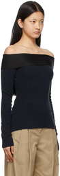 Victoria Beckham Navy Bardot Long Sleeve T-Shirt