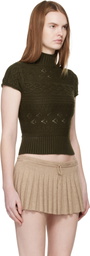 GUIZIO Khaki Vivienne Short Sleeve Cable Turtleneck