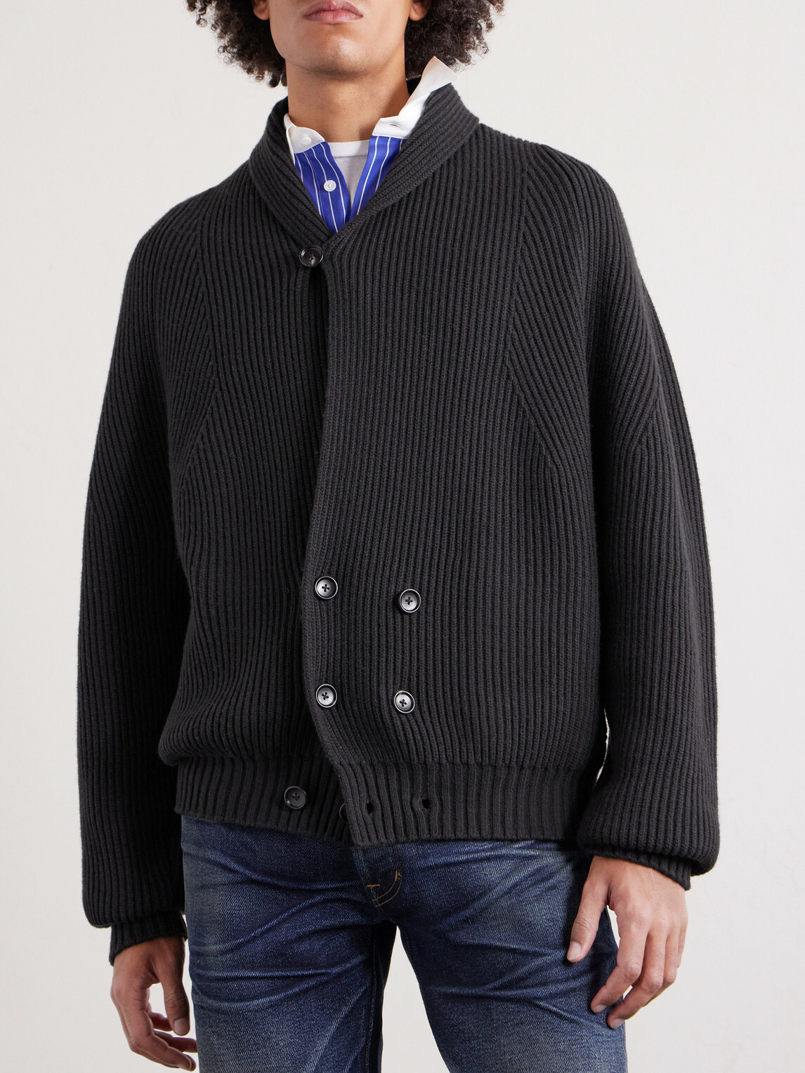 TOM FORD - Double-Breasted Ribbed Cashmere and Wool-Blend Cardigan - Gray