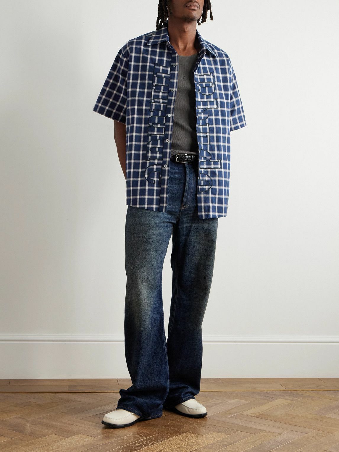 Rhude - Logo-Embroidered Checked Cotton-Poplin Shirt - Blue