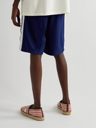 GUCCI - Straight-Leg Embroidered Striped Mesh Drawstring Shorts - Blue