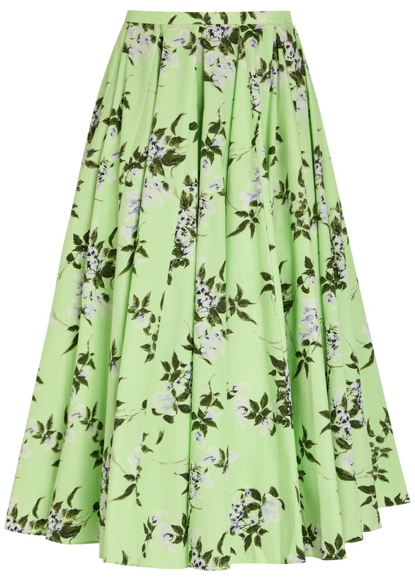 Photo: Emilia Wickstead Rhea Floral-print Cotton Midi Skirt Green