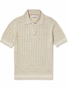 Brunello Cucinelli - Ribbed Striped Linen and Cotton-Blend Polo Shirt - Neutrals