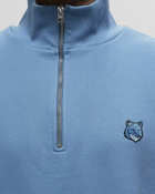 Maison Kitsune Bold Fox Head Patch Comfort Half Zip Sweatshirt Blue - Mens - Half Zips