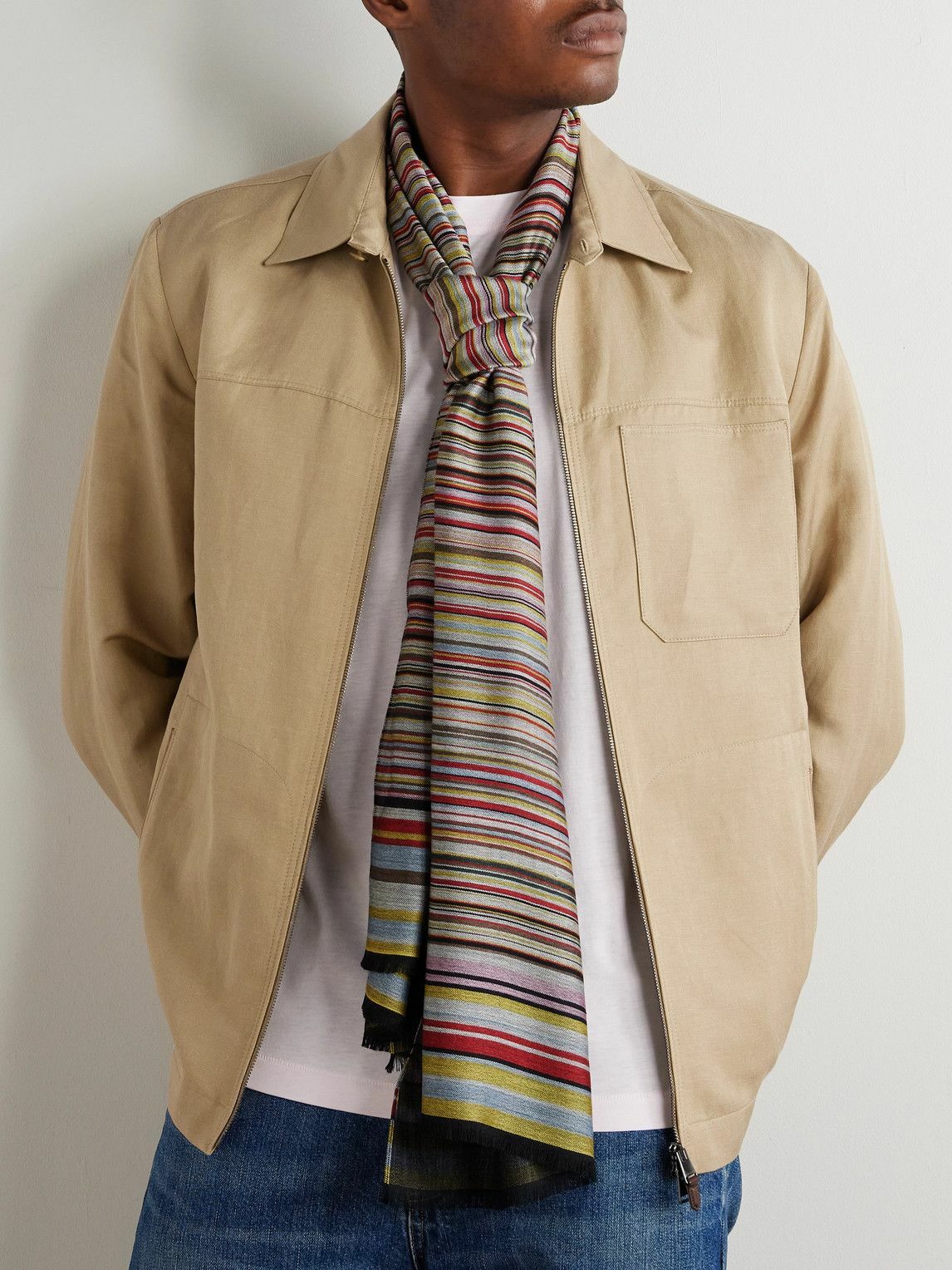 Paul Smith - Fringed Striped Wool and Silk-Blend Scarf
