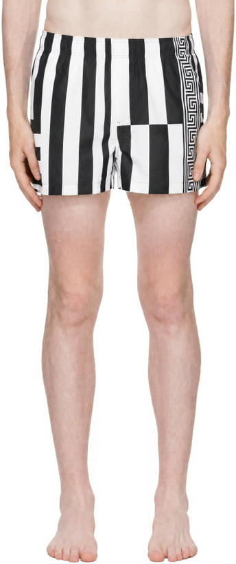 Photo: Versace Black & White Printed Swim Shorts