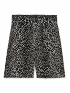 Visvim - Coronel Wide-Leg Leopard-Print Cotton and Linen-Blend Corduroy Shorts - Black