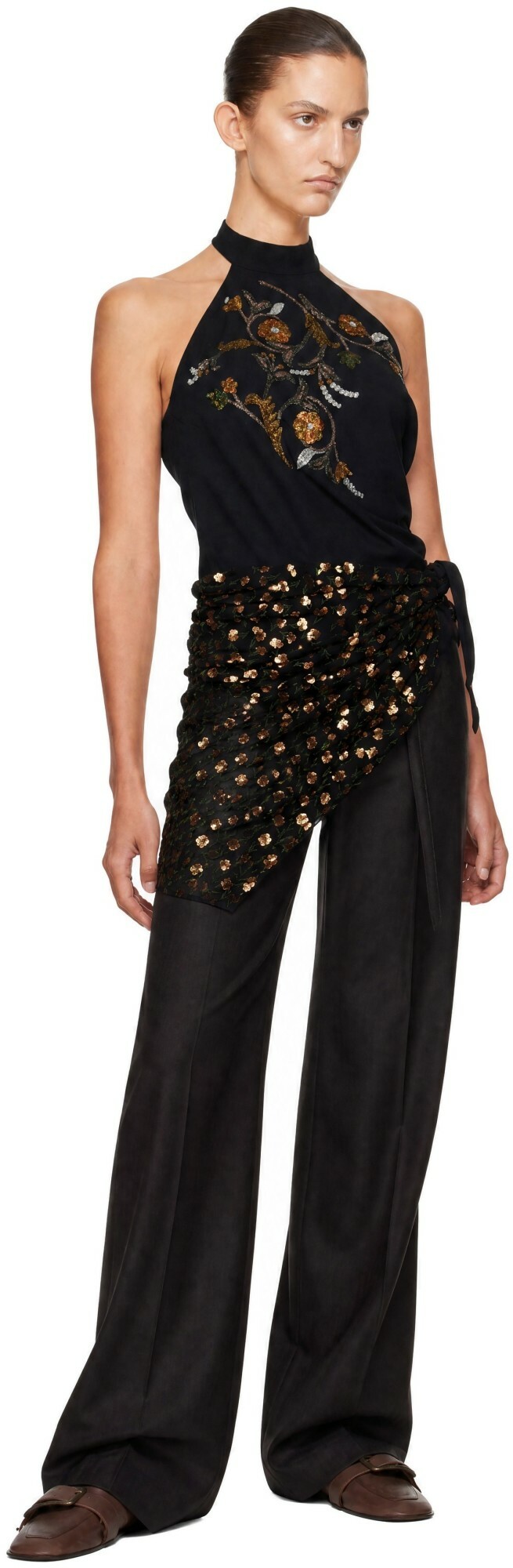 Dries Van Noten Black Sequinned Wrap Halter Blouse