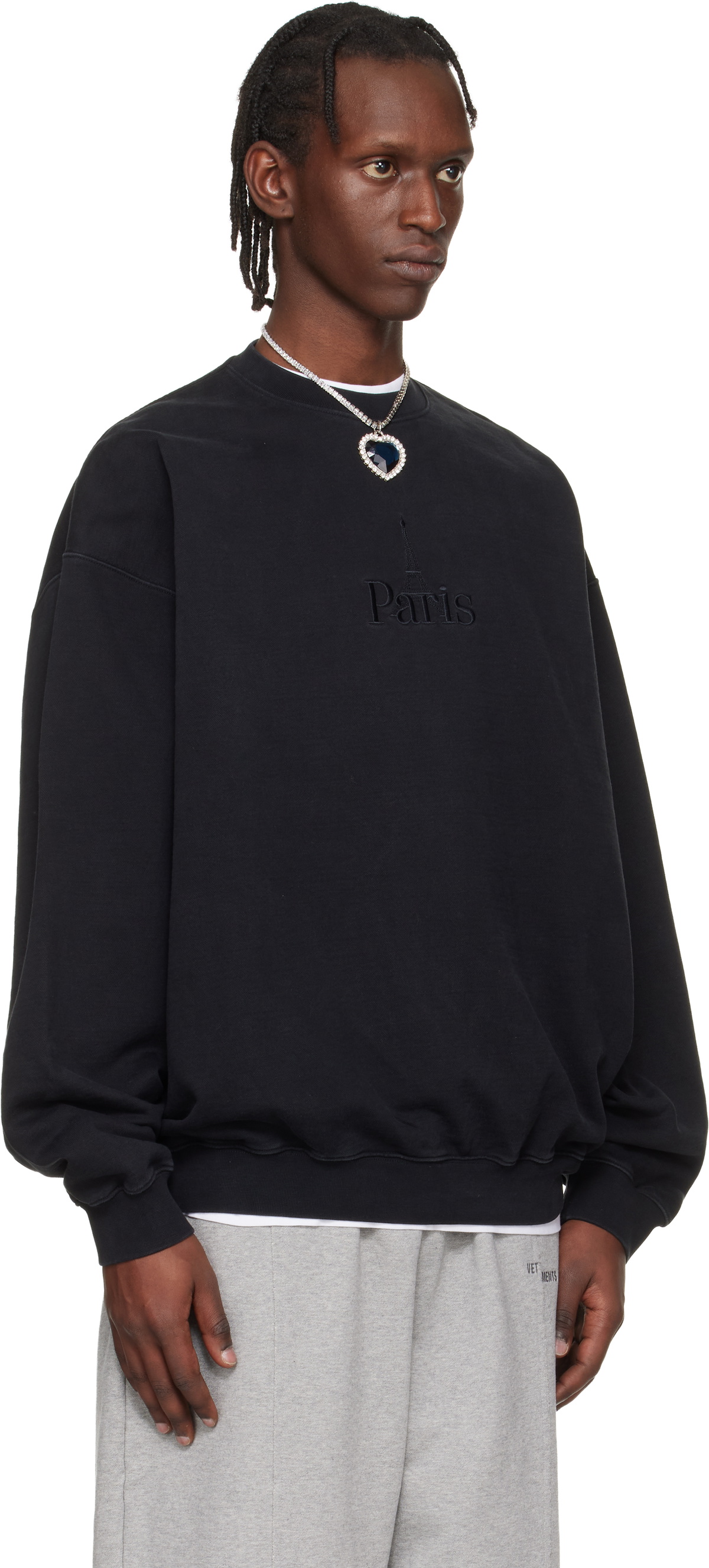 VETEMENTS Black 'Paris' Embroidered Sweatshirt