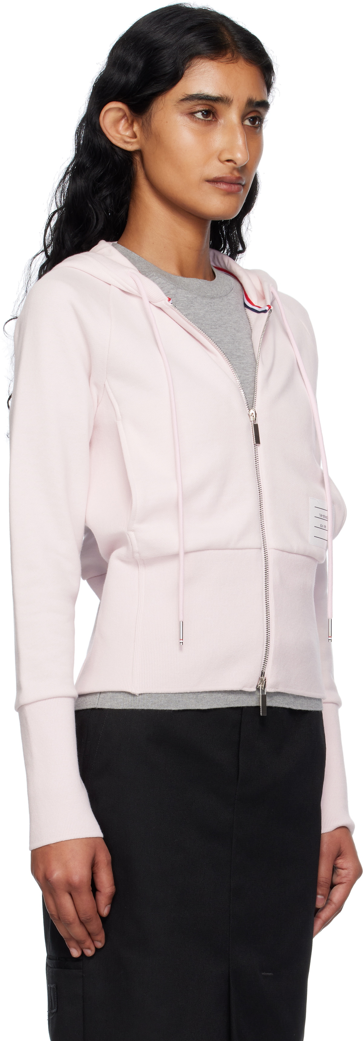 Thom Browne Pink Solid Loopback 4-Bar Zip Hoodie