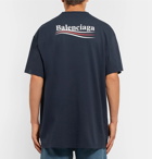 Balenciaga - Oversized Logo-Print Cotton-Jersey T-Shirt - Men - Navy
