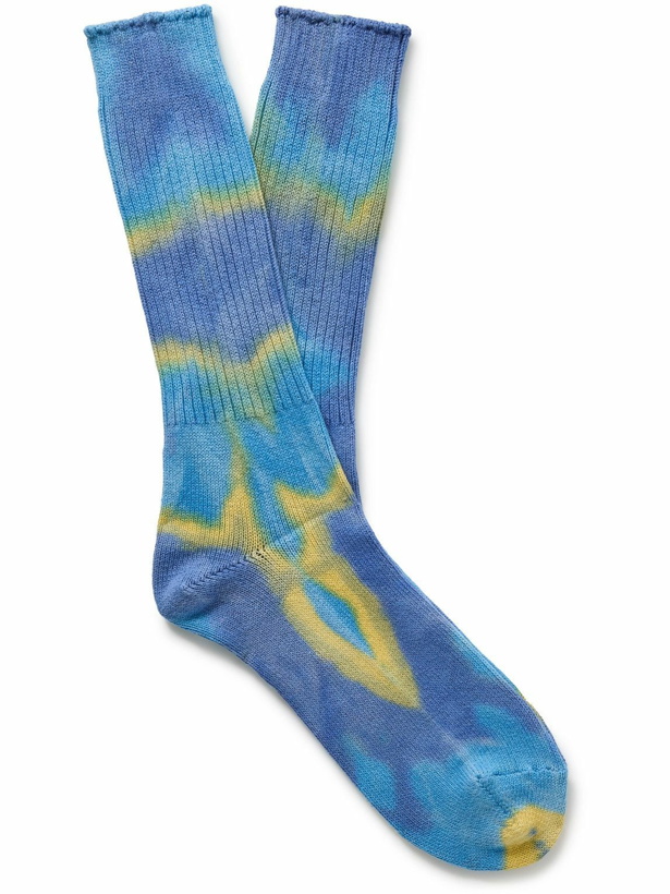 Photo: Anonymous Ism - Tie-Dyed Ribbed Cotton-Blend Socks - Blue