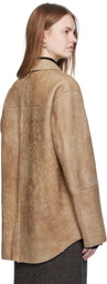 AURALEE Beige Merino Mouton Shearling Shirt Jacket