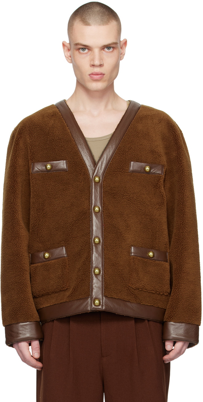 CALVINLUO Brown Y-Neck Cardigan