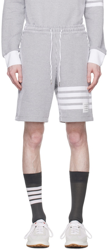 Photo: Thom Browne Gray & White 4-Bar Shorts
