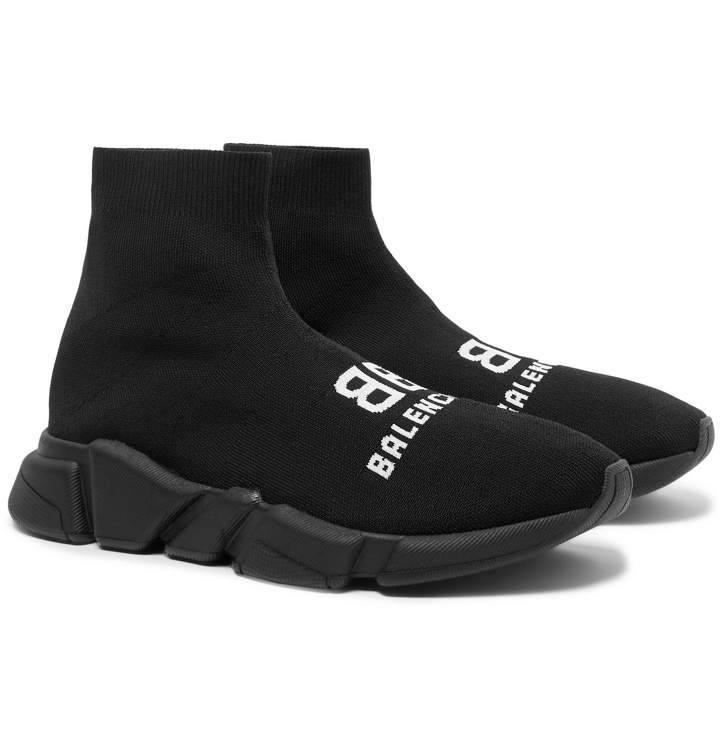 Photo: Balenciaga - Speed Sock Logo-Print Stretch-Knit Slip-On Sneakers - Black