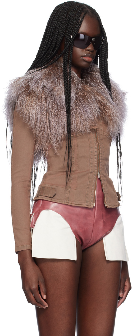 KNWLS Brown Shiv Shearling Denim Jacket