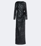 Erdem Draped floral-appliqué sequined gown