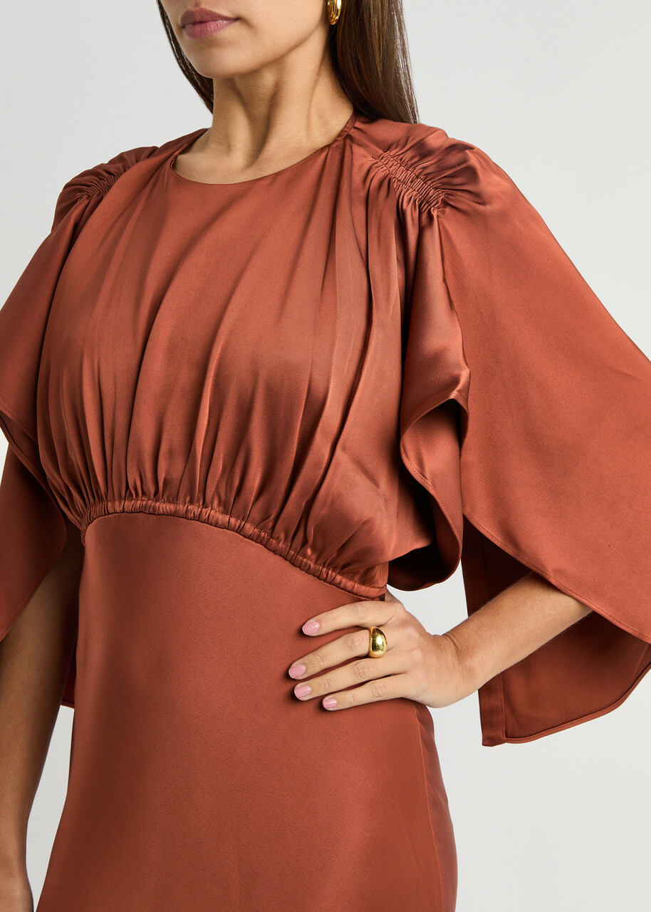 Zimmermann Eden Cascading Cape-effect Satin Maxi Dress Brown Zimmermann