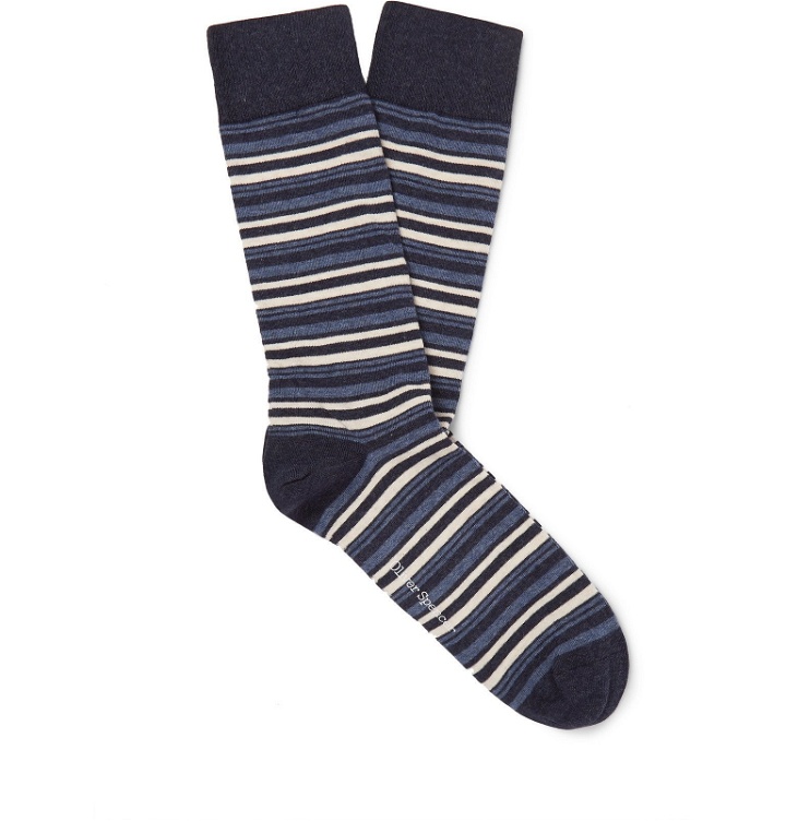Photo: Oliver Spencer Loungewear - Miller Striped Stretch Cotton-Blend Socks - Blue