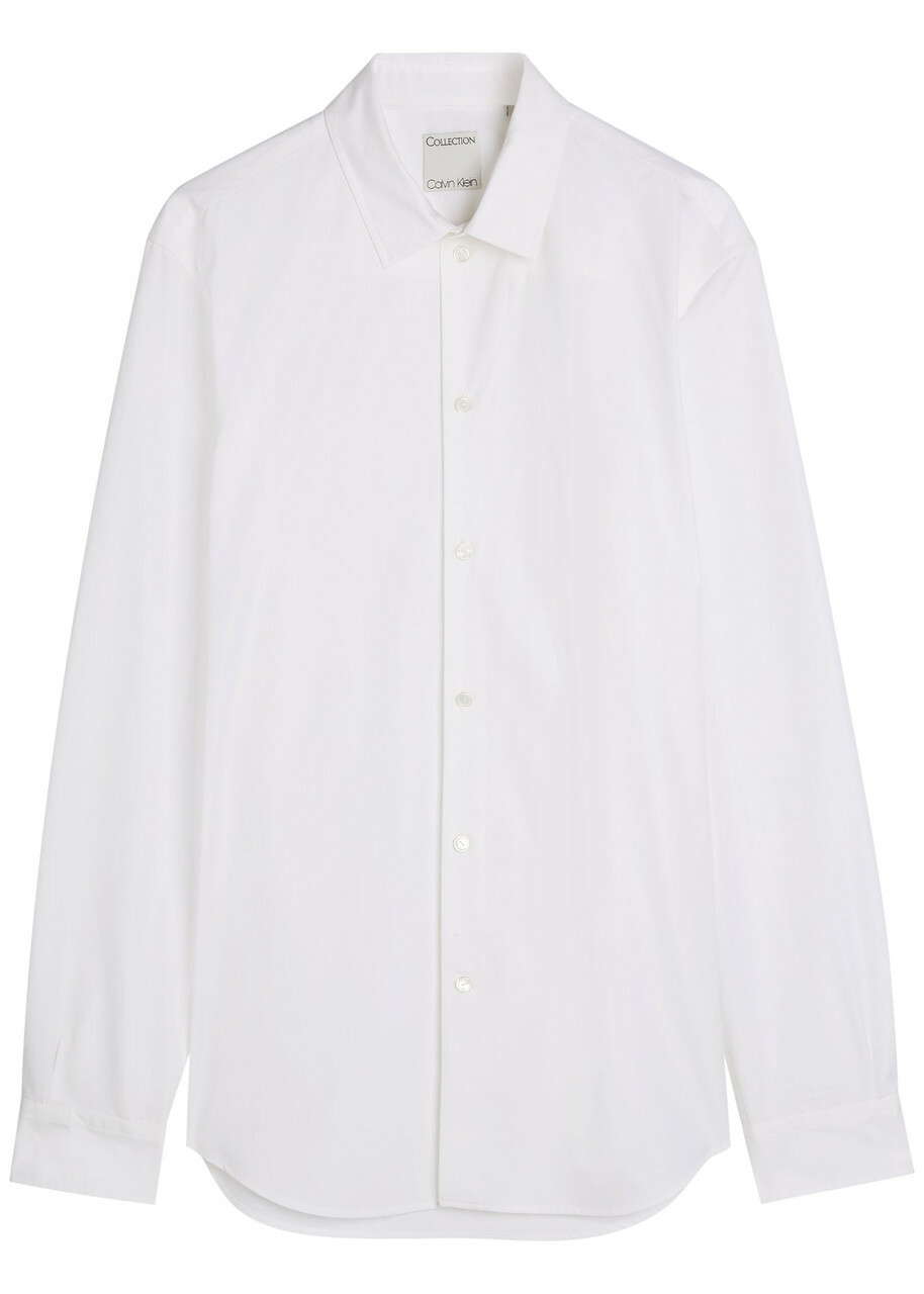 Calvin Klein Logo-embroidered Cotton-poplin Shirt White