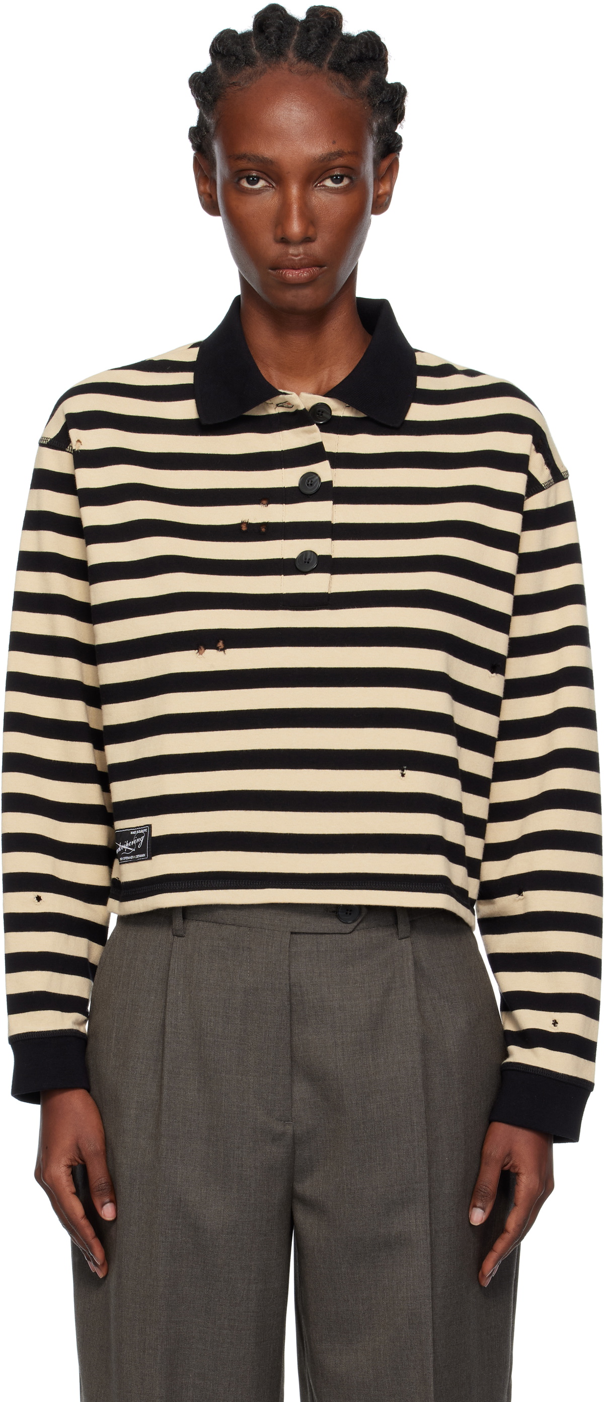 mfpen Black & Beige Cropped Fractured Polo