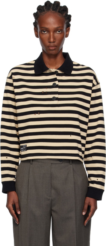Photo: mfpen Black & Beige Cropped Fractured Polo