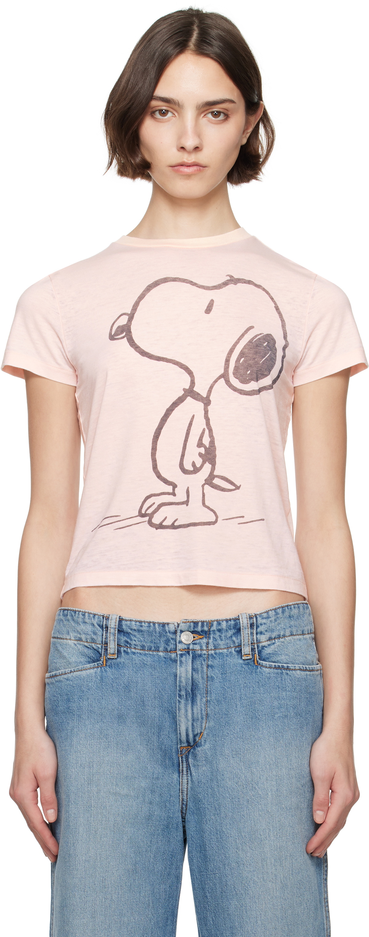Re/Done Pink Classic Snoopy T-shirt